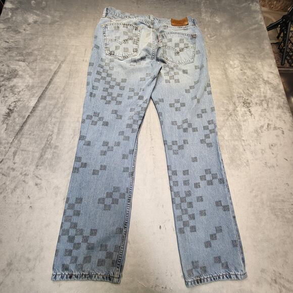 Levis 511 Jeans Mens 33x30 Light Wash Slim Fit Stretch Checkered Pixel Print - Picture 10 of 11